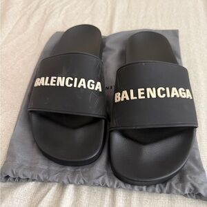 Balenciaga Black and White Logo Slides